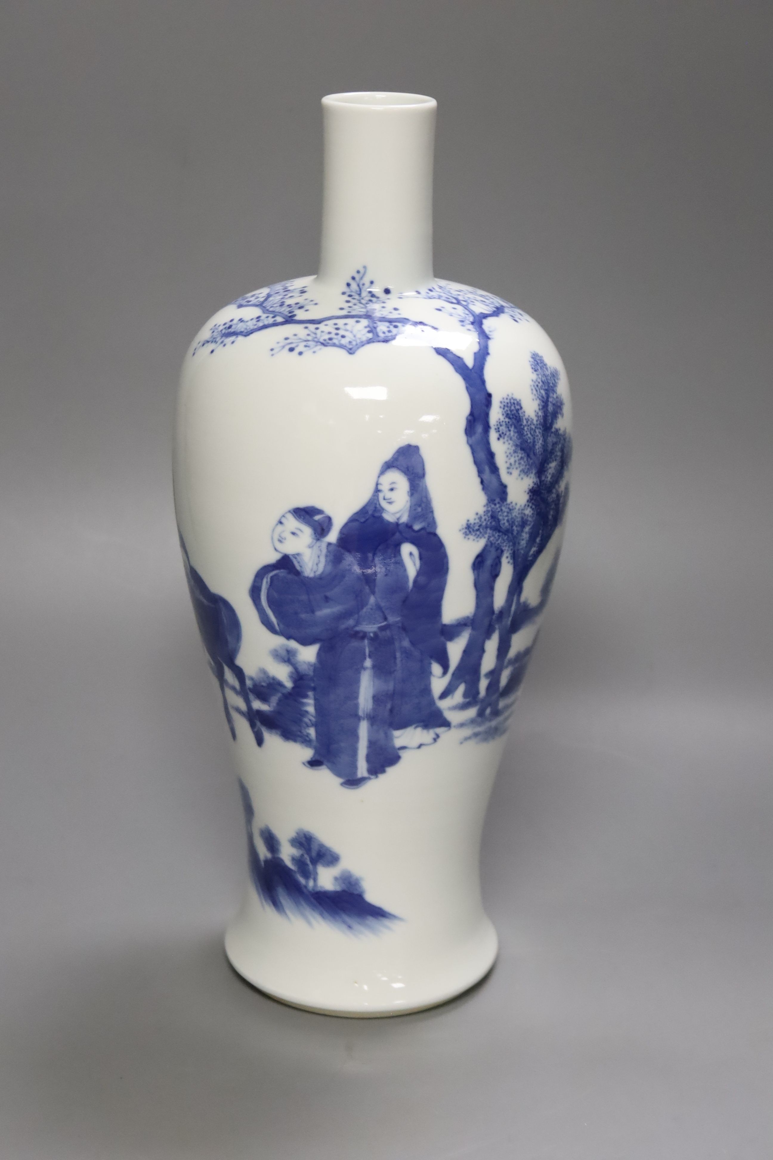 A Chinese blue and white vase with script, height 34cm